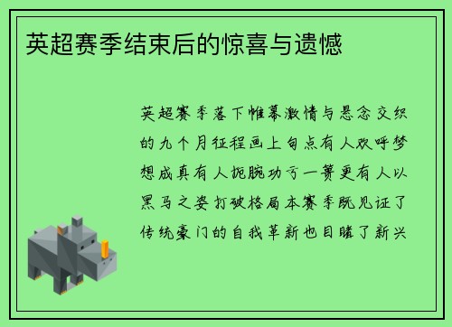 英超赛季结束后的惊喜与遗憾